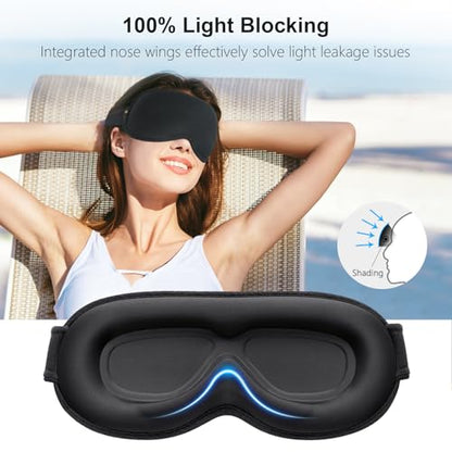 Gritin 100% Blackout Sleep Eye Mask for Women Men, Zero Pressure Sleeping Mask - Ergonomic Design 3D Cutout Eye Movement and Eyelash Friendly Night Blindfold, Ultra Soft Comfortable for Sleeping - color: Black