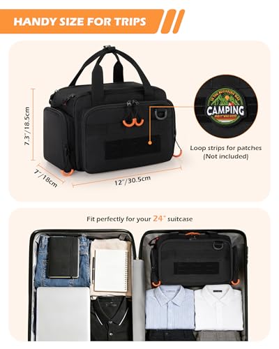 Tactical Travel Toiletry Bag for Men, Extra Large Dopp Kit Organizer with Dual Way Zippers, Travel Hygiene Bag for Shaving Grooming Bathroom Essentials, Black (Empty Bag)