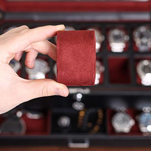 ROTHWELL Gift Set 6 Slot Leather Watch Box and 2 Watch Travel Case - Luxury Case Organizer, Microsuede Liner, Locking Mens Jewelry Watches Holder, Storage Boxes Glass Top (Black/Red Gift Set) - color: 6 Slot - Black/Red Gift Set