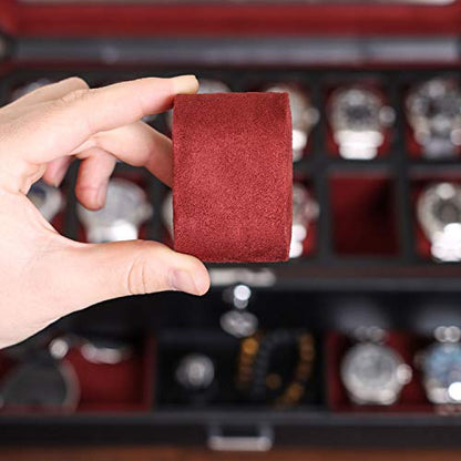 ROTHWELL Gift Set 6 Slot Leather Watch Box and 2 Watch Travel Case - Luxury Case Organizer, Microsuede Liner, Locking Mens Jewelry Watches Holder, Storage Boxes Glass Top (Black/Red Gift Set) - color: 6 Slot - Black/Red Gift Set