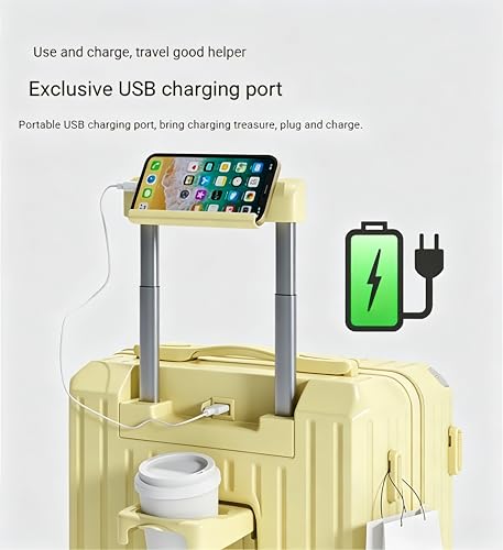 Carry-on Luggage with Cup Holder & USB Charging Port, Hard Side Luggage with Spinner Wheels, Lightweight Luggage for Travel, Business, School (Yellow, Carry-On 20-Inch) - color: Yellow