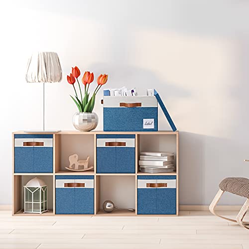 GhvyenntteS Fabric Storage Bins with Lids (3 Pack), Large Closet Storage Baskets with Lid and 3 PU Handles, Foldable Fabric Storage Boxes with Label Window for Home Office (Blue, 15" x 11" x 9.7") - color: Blue with White, size: Large-3 Pack