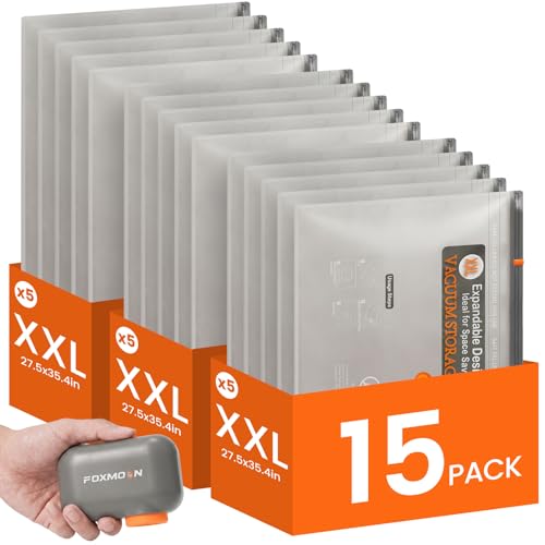 15 Pack XXL Vacuum Storage Bags with Rechargeable Cordless Pump, Vacuum Seal Bags for Clothing, Bedding, Blankets, Pillows and Comforters, Space Saver Compression Bags for Luggage Packing and Moving - size: 15 Pack XXL Size