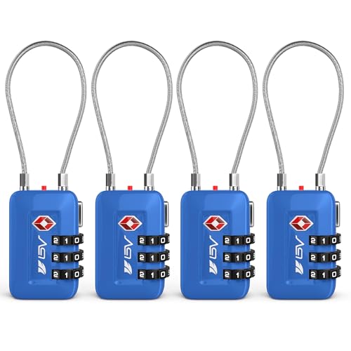 TSA Accpeted Luggage Travel Lock, Set-Your-Own Combination Lock for School Gym Locker, Luggage Suitcase Baggage Locks, Filing Cabinets, Toolbox, Case (Blue, 4 Pack) - color: Blue, size: 4 Pack