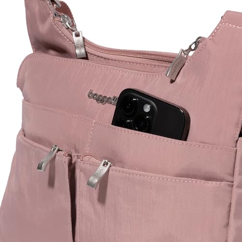 Baggallini Crossbody Travel Bag 11x8.5 Lightweight Water-resistant Nylon Handbag - color: Woodrose