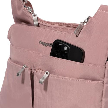 Baggallini Crossbody Travel Bag 11x8.5 Lightweight Water-resistant Nylon Handbag - color: Woodrose
