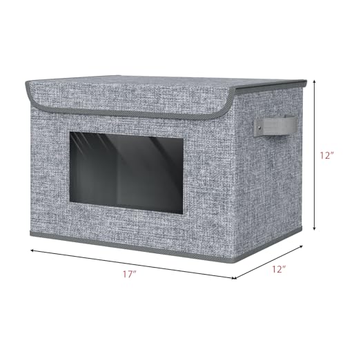 Univivi Fabric Foldable Storage Boxes [4-Pack] Large Collapsible Stackable Storage Bins with Lids, Closet Organizers and Storage Cube Basket for Home, Office, Bedroom (Grey, 17'' x 12'' x 12") - color: Grey Pattern, size: 17''-4 Pack