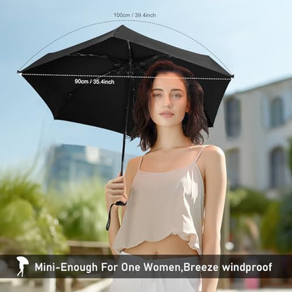 Mini Umbrella - Compact, Waterproof Travel Umbrella for Light Rain, Suitable for Women's Purse and Pocket - color: 02.Black-2Pack