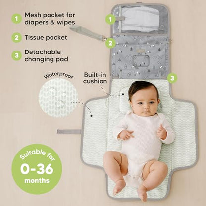 KeaBabies Portable Diaper Changing Pad, Travel, Car - Large Waterproof Baby Changing Mat, Wipeable, Padded, On The Go Travel Diaper Clutch Bag, Easy to Use Pockets for Newborn Essentials (Woodland) - color: Woodland