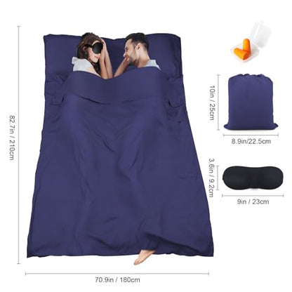 Sleeping Bag Liner,Travel Sheet & Adult Sleep Sack, Camping Sheets Travel Sleep Sack for Backpacking,Hotels & Hostels -Lightweight Single &Double Travel Sheet Camping Sheets - color: Double Navy