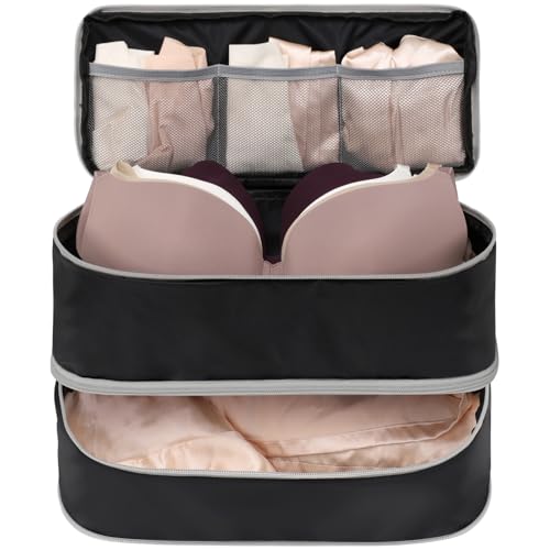 Cambond Travel Underwear Organizer Bag - 4-in-1 Soft Double Layer Bra Travel Bag, Portable Expandable Compression Packing Organizers, Underwear Storage Bag Packing Cubes for Women - color: Black