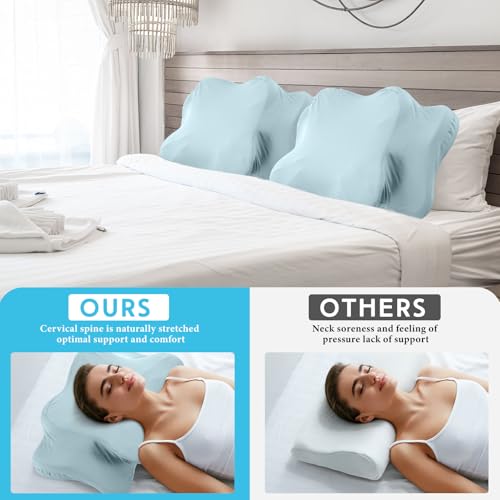 Hahafelt Cooling Cervical Neck Pillowcase Cover (Only Pillow Case) Ergonomic Pillowcase with Zipper Breathable Contour Pillow Cover for Side Back Stomach Sleepers (Haze Blue,Queen Size) - color: Haze Blue, size: Queen