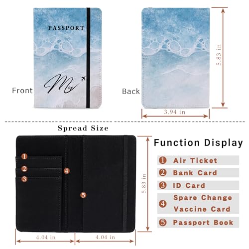 Passport Book Holder,Passport Wallet for Men Mr and Mrs Passport Holder for Women Passport Cover World Map Passport Case for Couples Christmas Traveling Passport Book Protector 2PCS - color: Simple Beach Ocean-Couple 2Pcs