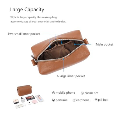 PU leather Organizer Bag Lightweight Cosmetic Bag with Ring Clasp Perfect Travel Makeup Bag for Women (Saddle Brown/PU) - color: Saddle Brown/PU