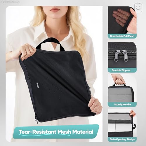 Veken 9/11 Set Compression Packing Cubes for Travel Essentials,Compressible Expandable Large Luggage Suitcase Organizer Bags for Clothing,Durable Space Saver Storage Bags with Toiletry Bags(Black) - color: Black, size: 9 set