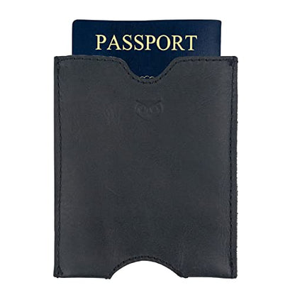 Hide & Drink, Travel Passport Pocket Sleeve Handmade from Full Grain Leather - Charcoal Black - color: Charcoal Black