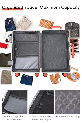 20 Inch Carry On Luggage with Leather Handle, PC Zipperless Suitcase with Spinner Wheels and TSA Locks, 22x14x9 Airline Approved Luggage for Travel, Silver - color: Silver (Brown Leather), size: Carry on 20inch