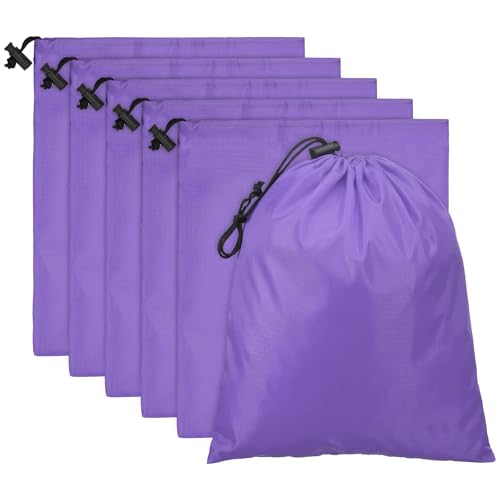 PATIKIL Travel Storage Bags with Toggle 10 x 12 Inch, 6 Pack Waterproof 210D Polyester Drawstring Bag Stuff Sack Cinch Bag for Gym Traveling Hiking Yoga Shoes Organizer, Light Purple - color: Light Purple, size: 10 x 12 Inch