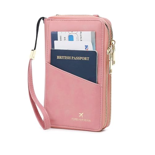 GOIACII Passport Wallet Travel Crossbody Bags for Women Wristlet Phone Purse Double Zip Vegan Leather Pink - color: A04 Pink