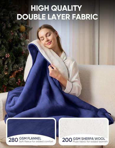 12V/24V Heated Car Blanket, Machine Washable Electric Blanket, Flannel Heating Throw for Car, SUV, RV Camping, 60" x 44", Hi/M/Lo Heating Settings, 30/45/60 Min Auto-Off Timer,Navy Blue - color: Navy Blue