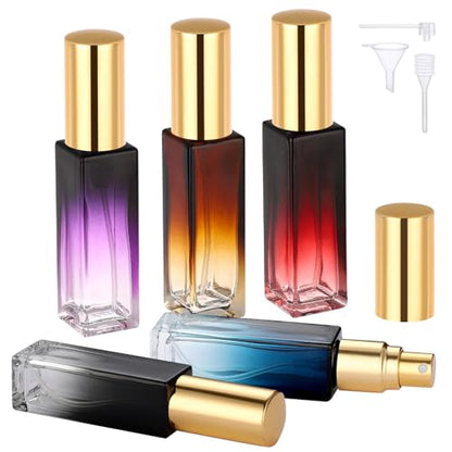 Segbeauty 0.34oz Empty Travel Perfume Atomizer Refillable, 5 Pack Mini Glass Perfume Spray Bottles, 10ml Portable Travel Cologne Spray Bottles, Small Cologne Atomizers with Clear Transfer Tool Set - color: Amber Blue Red Purple Black, style: Mini Bottles