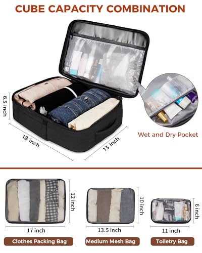 Vancropak 40L Carry On Travel Backpack for Men & Women, Expandable Flight Approved Weekender Backpack with 3 Packing Cubes, Water-Resistant Anti-Theft Laptop Backpack, Lightweight Business Travel Bag - color: Black White Light Brown