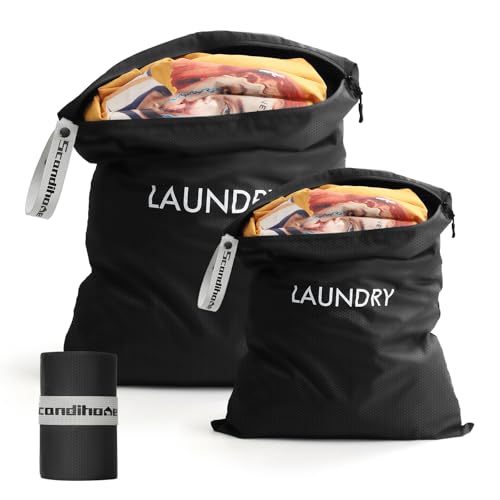 Travel Laundry Bag (2 Pcs - Large + Medium) - Foldable Waterproof Washable Wet Dry Bag for Gym, Swimming, Yoga, and Workout Perfect for Dirty Clothes, Bathing Suits, Travel Accessories Black - color: Black, size: L+M (2 Pcs) – 23.6"×17.7" + 21.7"×13.8"