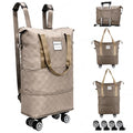 Expandable Rolling Duffle Bag - Large Carry-On With Spinner Wheels, Foldable Weekend Travel Bag, 28-58L Capacity（BackpackKhaki Checkboard） - color: Backpack-Khaki Checkboard, style: Backpack