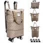 Expandable Rolling Duffle Bag - Large Carry-On With Spinner Wheels, Foldable Weekend Travel Bag, 28-58L Capacity（BackpackKhaki Checkboard） - color: Backpack-Khaki Checkboard, style: Backpack