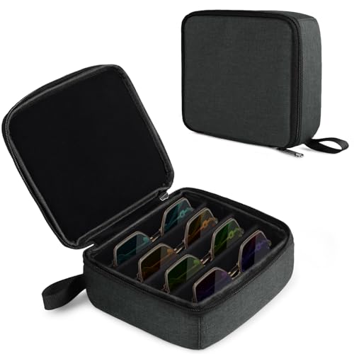 Bukere Travel Sunglasses Organizer Case, Adjustable Slot For Multiple Pairs, Portable Eyeglasses Storage Box for Men Women - color: Darkgrey, style: 4 Slots