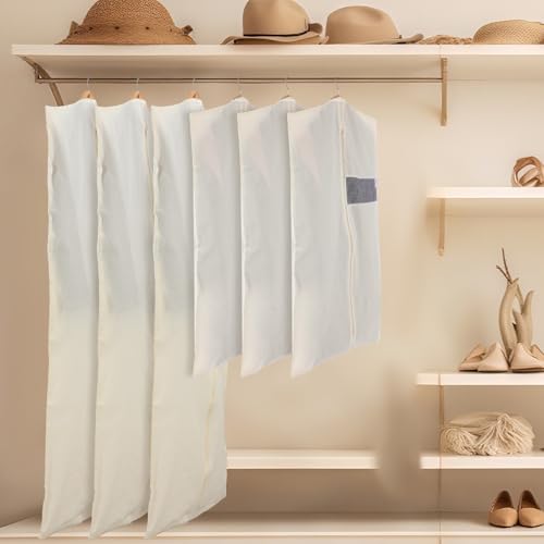 Aliceset 6 Pcs 40'' and 65'' Cotton Garment Bags for Hanging Clothes Canvas Suit Bags for Clothes Coats Jackets Shirts Closet Storage Travel Gusseted Hanging Garment Cover - size: 65 Inches 40 Inches