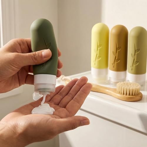 DEPOZA Travel Bottles Kit (16 Pack) - TSA Approved, Leak Proof Silicone Squeezable Containers for Toiletries. Complete Set with Jars, Sprayers & Bag (M-Green) - color: M-Green