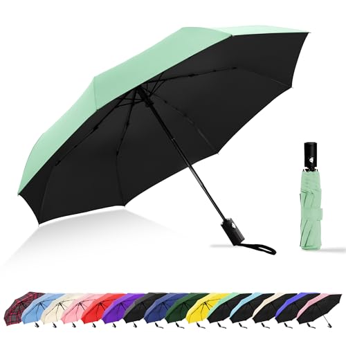 Travel Umbrella UV Sun Protection - Compact Mini Travel Size Automatic Windproof for Backpack or Purse, Lightweight Outdoor Parasol - color: Light Green