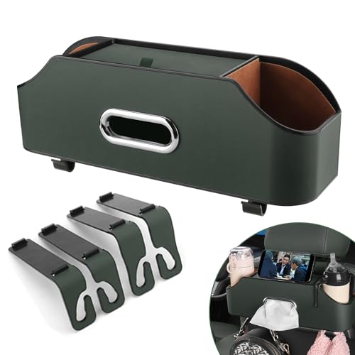 Car Seat Back Organizer - Stylish & Functional Storage for Family Adventures - Cup Holders, Tissue Box & Hooks - Perfect for Kids, Road Trips & Travel (Emeralds) - color: Emeralds