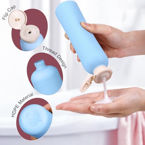 Travel Shampoo Bottle, Empty Plastic Squeeze Bottles 8.8oz with Flip Cap, Lotion Container for Toiletries Travel Size Shampoo and Conditioner - color: Yellow+light Blue+pink+green