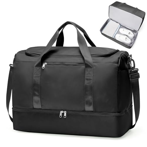 Extra Large Travel Duffle Bag,Carry on Overnight Weekend Bag with Shoes Compartment,Weekender Bags for Women for Travel Business Trips Sport Hospital - color: Black, size: Extra Large