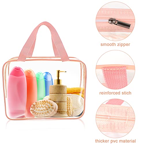 APREUTY Clear Makeup Bags, TSA Approved 6 Pcs Cosmetic Makeup Bags Set Clear PVC with Zipper Handle Portable Travel Luggage Pouch Airport Airline Vacation Organization (Pink) - color: Pink-6PCS (Large+Medium+Small)