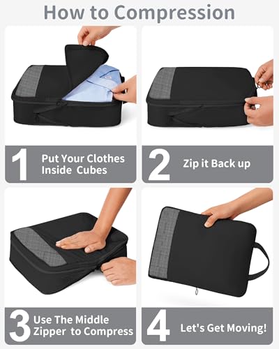 11-Piece Expandable Compression Packing Cubes, Travel Luggage Organizers Set for Suitcase, Lightweight Fabric Packing Bags for Travel Essentials Black - color: Black