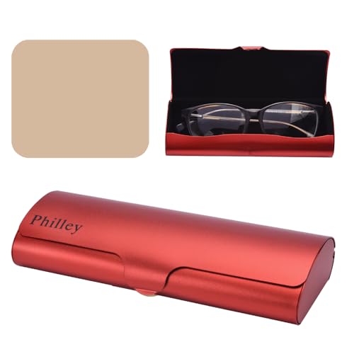 Philley Aluminum Ultra-Light Eyeglasses Case Hard Shell Nearsighted Glasses Case for Women & Men - color: Grapefruit Red