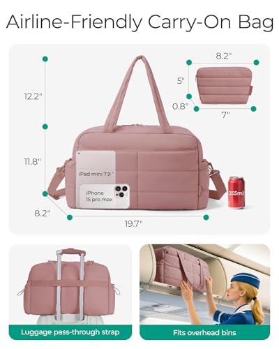 BAGSMART Gym Bag for Women with Toiletry Pouch, Lightweight Weekender Bags for Women with Wet Pocket, 31L Travel Duffle Carry On Bag, Weekender Overnight Bag for Travel,Water Resistant,Dark Pink - color: Dull Pink