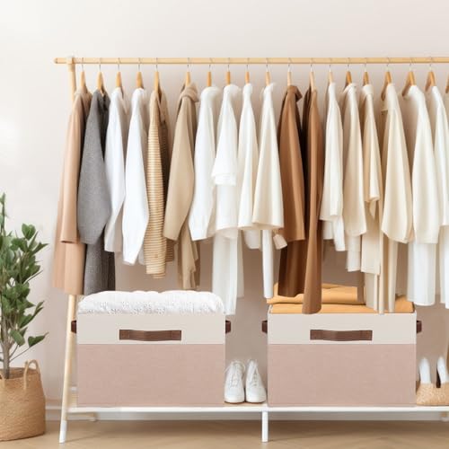 GhvyenntteS Large Fabric Storage Bins with Handles, 15x11x9.6 Inch Storage Baskets for Shelves, Foldable Closet Storage Bins for Shelves, Closet Organizers and Storage Boxes, Beige Yellow&White - color: Beige Yellow & White, size: Large-3 Pack
