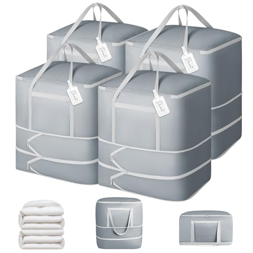 Comforter Storage Bag - 120L Bedding Storage Bags for Moving Closet, Washable Blanket Storage Bag, Ultra Space Saving Self Compression Organizer, 4-Pack, Grey - color: Grey, size: 4 Pack - 3 Layer