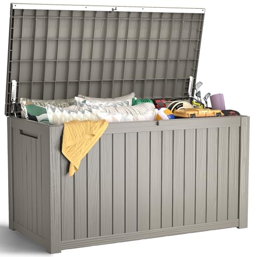 LubanNese 200 Gallon Outdoor Deck Box, Lockable Waterproof Storage Container, Resin Weatherproof Box for Patio Garden Pool Toys Tools Cushions, Grey - color: Grey, size: 200 Gallon