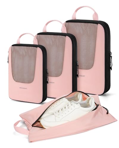 BAGSMART Compression Packing Cubes for Travel, 6/5/4set Lightweight Packing Organizers, Summer Travel Essentials Suitcase Organizer Bags Set - color: 02-Baby Pink, size: 4 Set-Compress