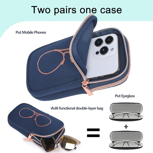 KKP Double Eyeglass Case | Sunglasses Cases with 2 Compartments - color: Navy