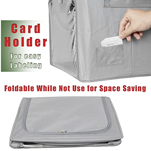 Clothes Storage Box Bins Stackable Foldable Organizer with Metal Frame for Clothing Bedding Shelves,Closet Container with Clear Window Zipper and Label Holder (Gray,Small-40L x3 Pack) - color: Gray,Small-40L x3 Pack