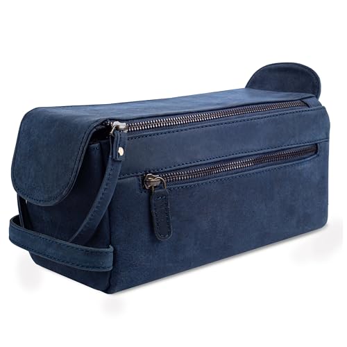 LEATHER VILLAGE Genuine Leather Travel Toiletry Bag - Water-Resistant Dopp Kit for Toiletries, Large Shaving Bag & Bathroom Organizer - Gift for Men & Women - Royal Blue - color: Royal Blue