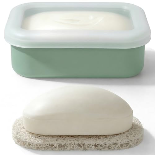 AIMAIMAIMAI Compact Leakproof Travel Soap Case, Silicone Travel Soap Bar Container, Portable Soap Box with Drainage Layer for Camping, Gym (Light Green) - color: Light Green