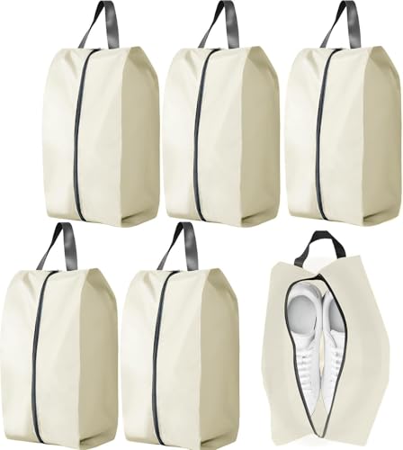 5Pcs Large Travel Shoe Bags Portable Travel Gifts Shoe Organizer with Zipper Closure, Waterproof Nylon Shoe Storage Organizer with Handle Travel Bags For Men and Women, Beige - color: Beige, size: L