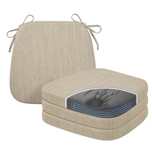baibu Kitchen Chair Cushions Set of 4, Dual-Layer Patented Design Memory Foam Dining Chair Pads with Ties and Washable Cover, 4 Pack, 17" x 16" x 2", Beige - color: Beige, size: 4 Count (Pack of 1)